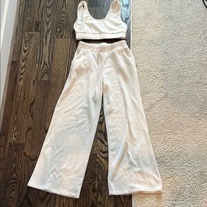 Women's Cream Ribbed Pants & Top Set